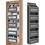 Over the Door Organizer, 5 Tier Hanging Storage Pockets for Bathroom, Bedroom and Pantry, No Drill Behind Door Rack, Black or Grey