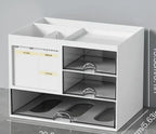 Desktop Organizer with Pen Holder, Desk Storage Box with Drawer and Compartments for Office, Home Office and Study, Stackable Single or Multi Layer, Plastic