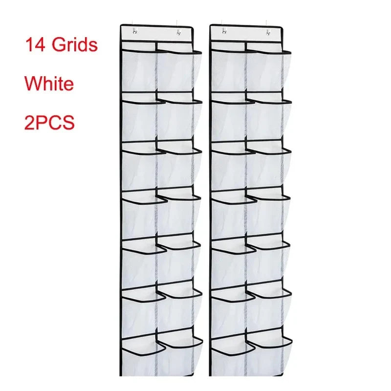 Over the Door Shoe Organizer, Hanging Shoe Rack with 14 or 24 Pockets for Closet, Dorm and Bedroom, No Drill Door Storage, White, Grey or Black