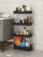 Slim Rolling Storage Cart, 3 or 4 Tier Narrow Gap Organizer with Wheels for Bathroom, Kitchen and Laundry, Space Saving Trolley, Black or White
