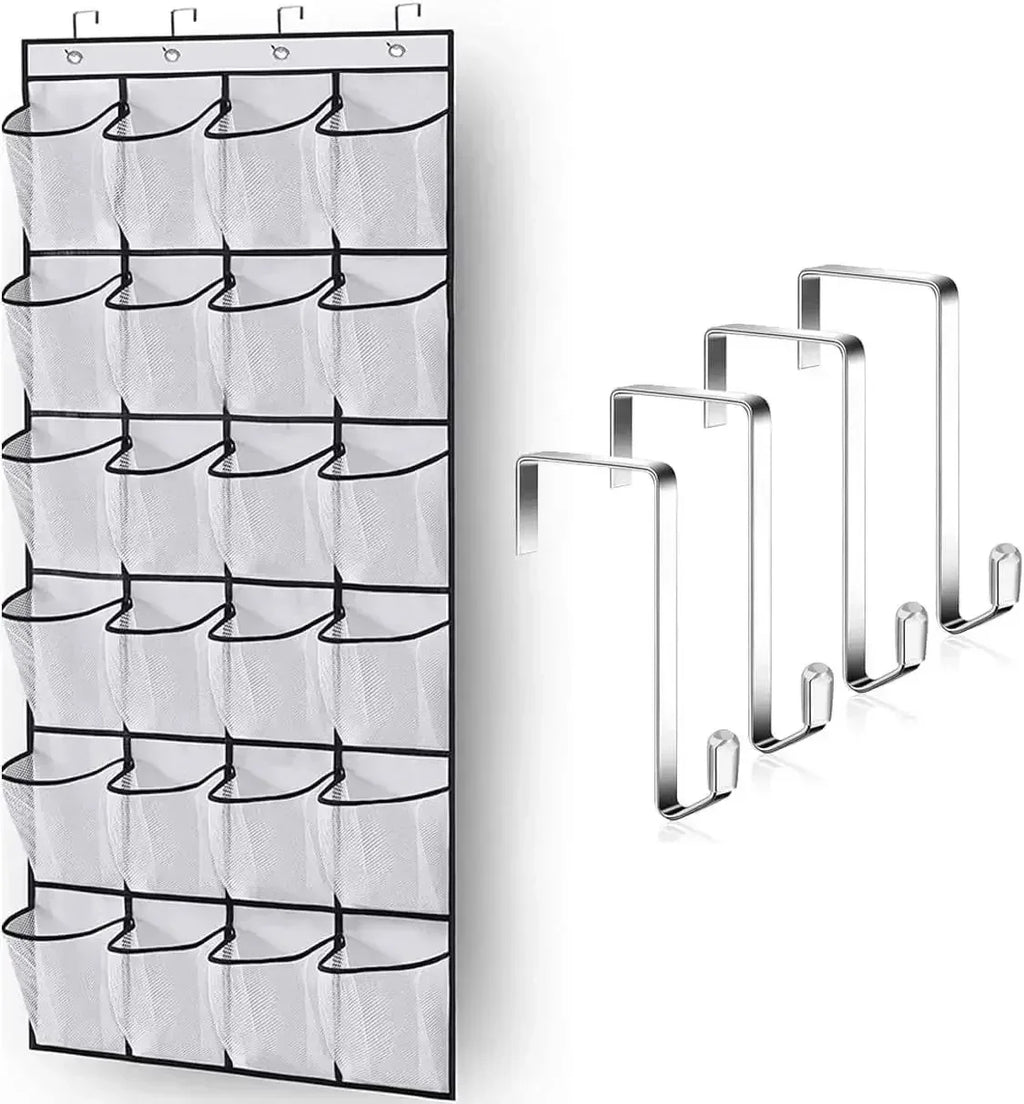 Over the Door Shoe Organizer, Hanging Shoe Rack with 14 or 24 Pockets for Closet, Dorm and Bedroom, No Drill Door Storage, White, Grey or Black