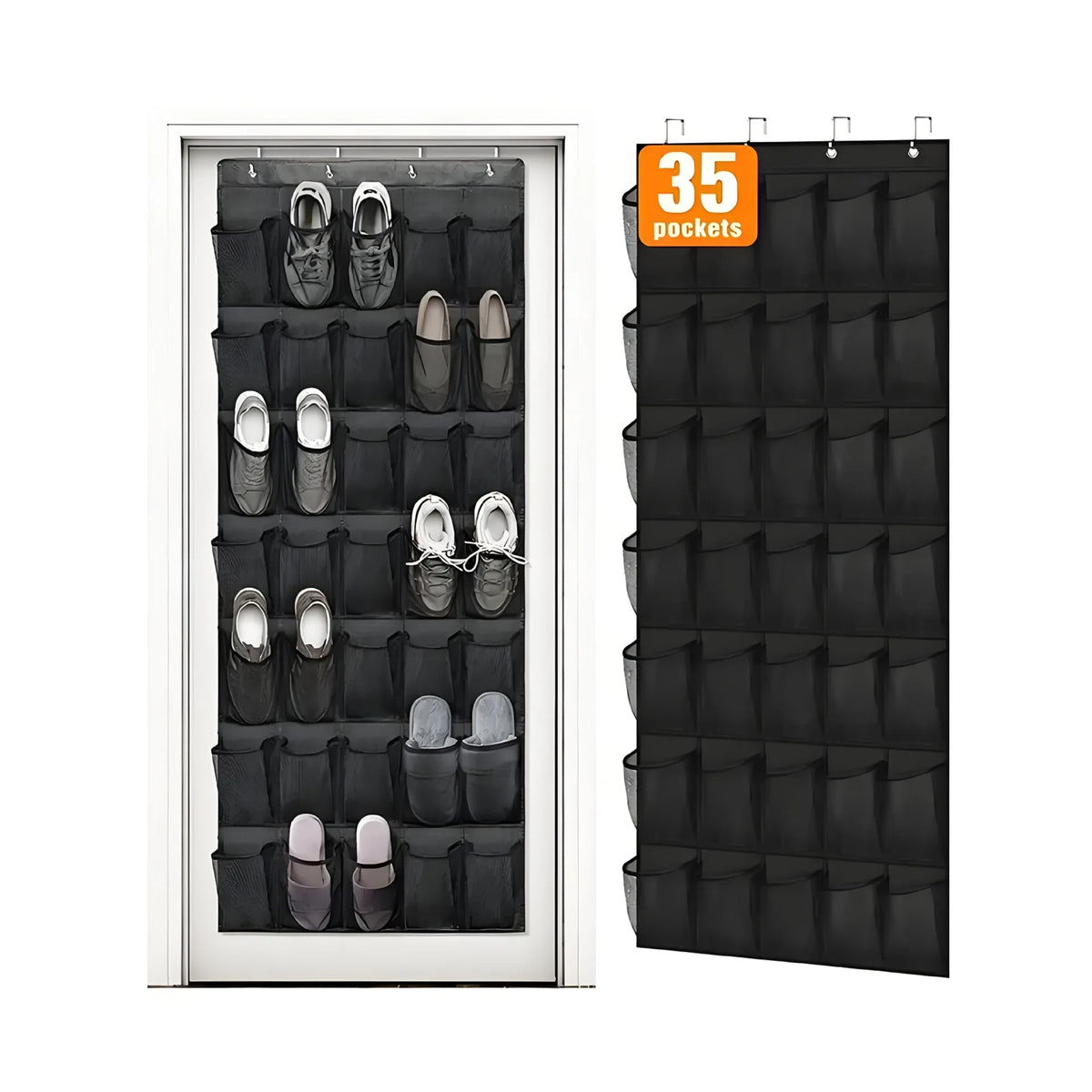 Over the Door Shoe Organizer, Hanging Shoe Rack with 14 or 24 Pockets for Closet, Dorm and Bedroom, No Drill Door Storage, White, Grey or Black