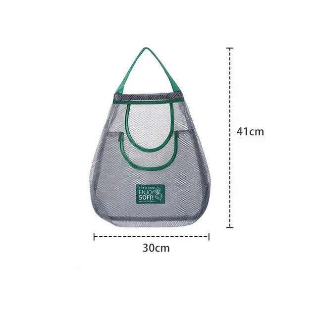 Hanging Fruit and Vegetable Storage Bag, Mesh Produce Basket for Kitchen and Pantry, Breathable Hanging Produce Organizer, Space Saving, Single or Double Bag