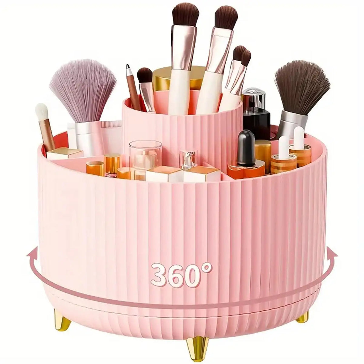 Rotating Makeup Organizer, 360 Degree Spinning Cosmetic Storage Holder for Vanity, Bathroom Countertop and Dresser, 5 Compartments for Brushes and Skincare, Ivory, White or Black