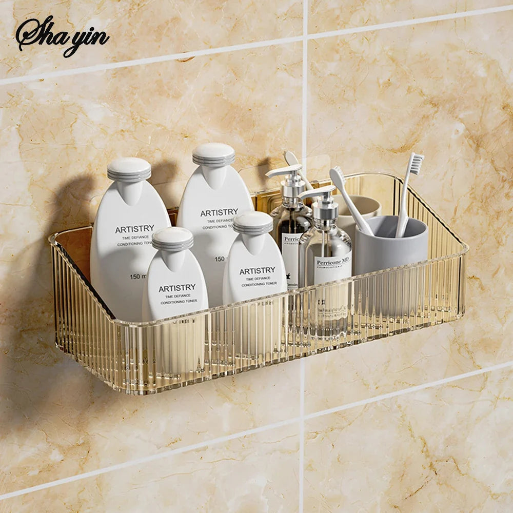 Shower Basket, Self Adhesive Wall Mounted Bathroom Storage Basket with Mesh, No Drill Organizer for Shampoo and Toiletries, Grey or Clear