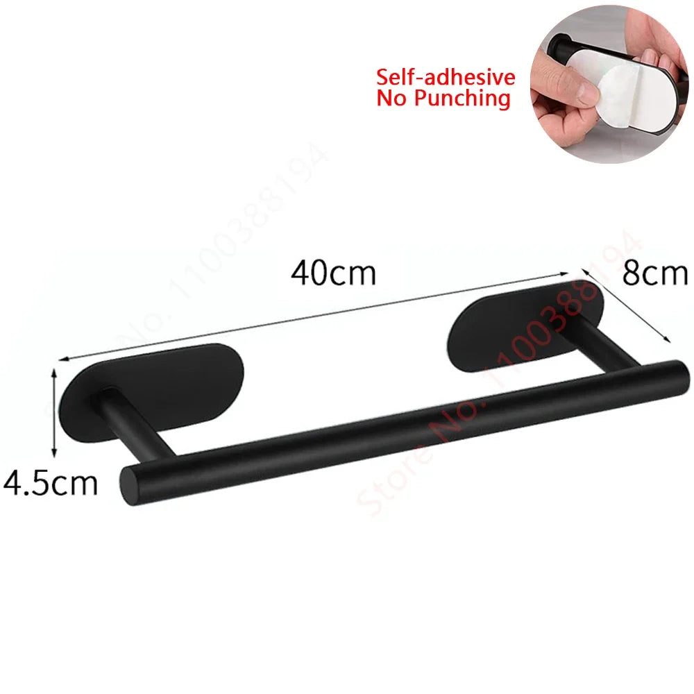 Toilet Paper Holder, No Drill Adhesive Stainless Steel Toilet Roll Holder for Bathroom Wall, Screw Mount Option, Fits Rolls up to 30cm, Silver or Black