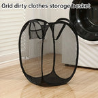 Foldable pop-up mesh laundry basket with handle