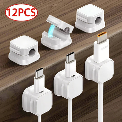 Magnetic Cable Clips, Adhesive Under Desk Cord Organizer and Charger Holder for Home Office, No Drill Cable Management, 1 or 12 Pack, White or Black
