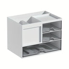 Desktop Organizer with Pen Holder, Desk Storage Box with Drawer and Compartments for Office, Home Office and Study, Stackable Single or Multi Layer, Plastic