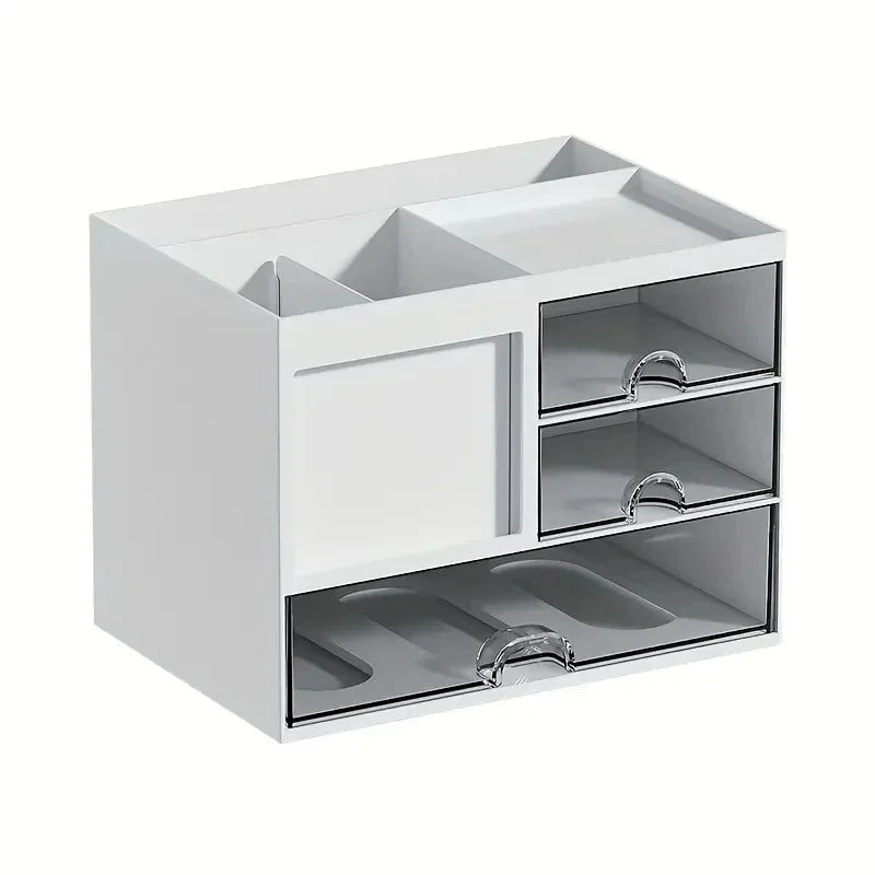 Desktop Organizer with Pen Holder, Desk Storage Box with Drawer and Compartments for Office, Home Office and Study, Stackable Single or Multi Layer, Plastic