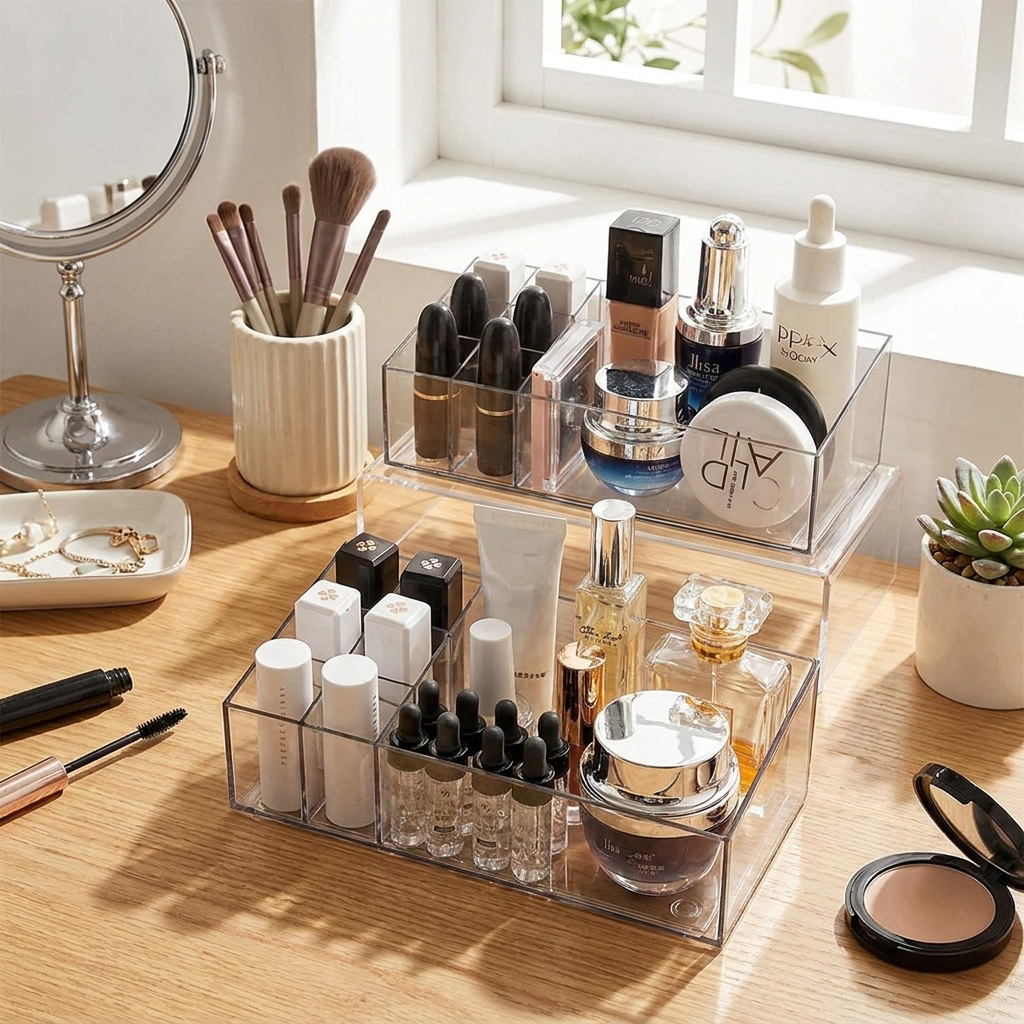 Clear Makeup Organizer with Dividers Deepened Lipstick Organizer for Makeup Skincare Lip Gloss Storage Cosmetic Storage box