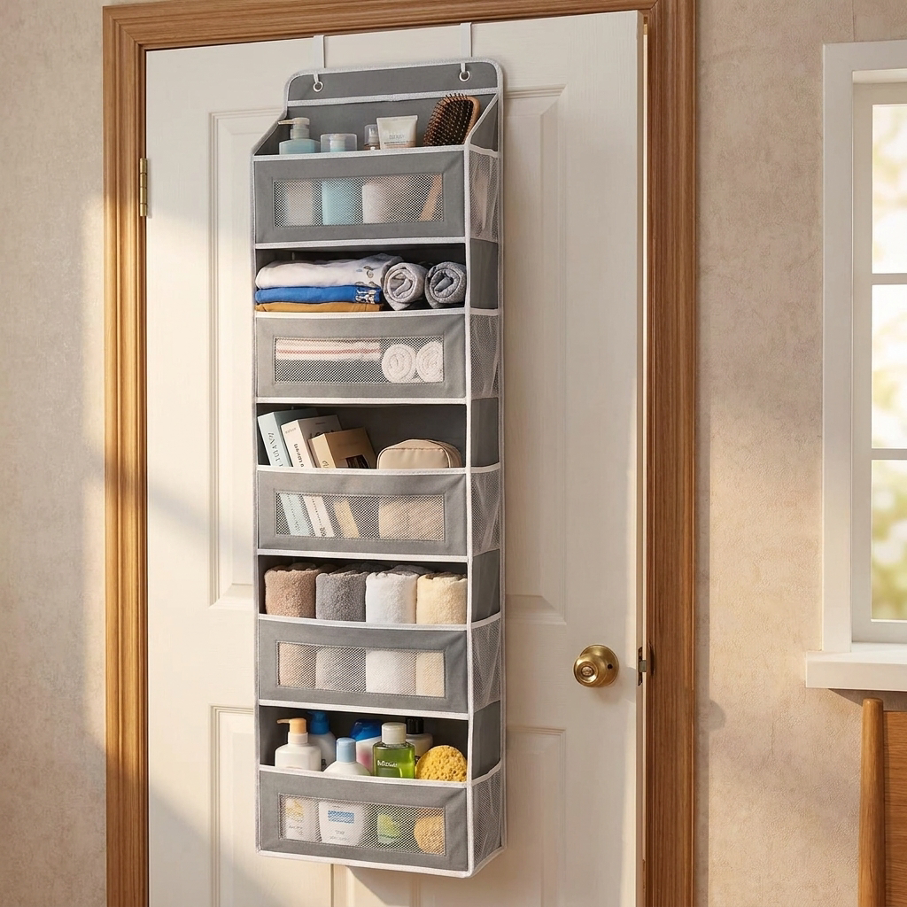 5-Shelf Hanging Storage Organizer - Behind Door, Anti-Tilt, 5 Large Capacity Pockets, Suitable for Bedroom, Bathroom