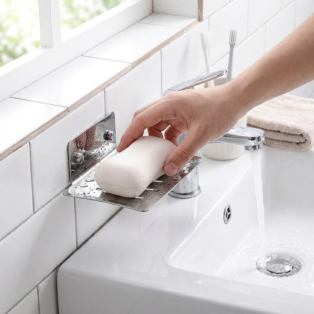 Soap Dish Tray Soap Holder Wall-mounted Non-porous Drain Soap Dish For Holding Soaps Household Bathroom Portable Soaps Dishes