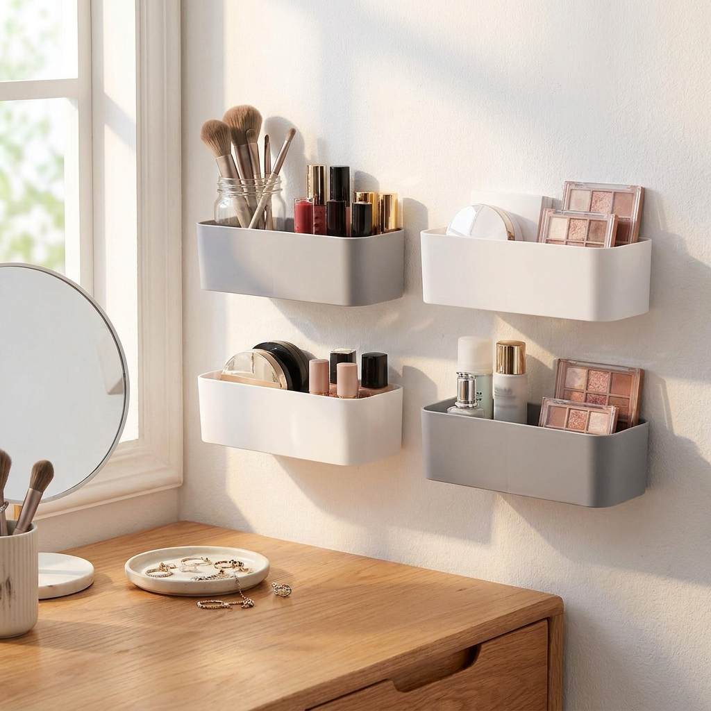 Wall Mounted Organizer Makeup Table Storage Box Shelf Adhesive Hanger kitchen Bathroom Storage Rack Drawer Organizer Container