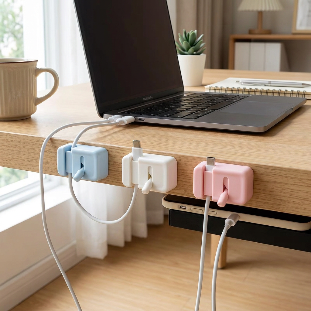 Cable Management Clip For Desk - Simple No-Drill Edge-Mounted Cord Organizer For Charging Cables And Data Wires.