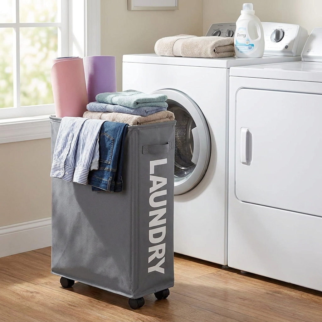 Laundry Basket with Wheels Large Capacity Yoga Mat Storage Basket Multifunctional Foldable Waterproof Dirty Clothes Storage Bag