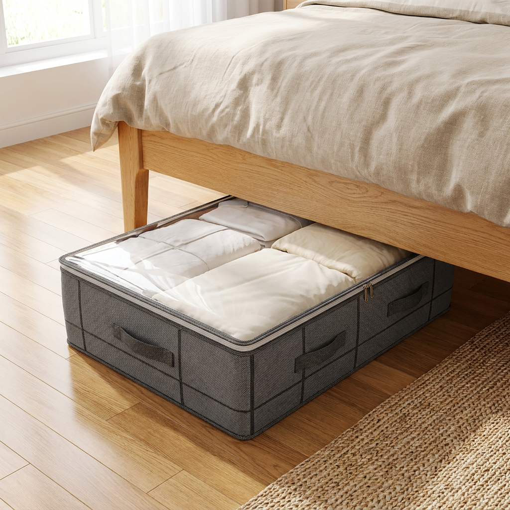 Heavy-Duty Under-Bed Storage Bag Foldable Storage Box with Large Transparent Window Suitable for Closets Dorm Bedding Clothes