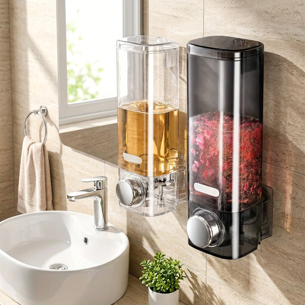 Wall Mounted Soap Dispenser with No Need for Drilling Installation, Bathroom and Kitchen Storage Organizer, Easy To Install