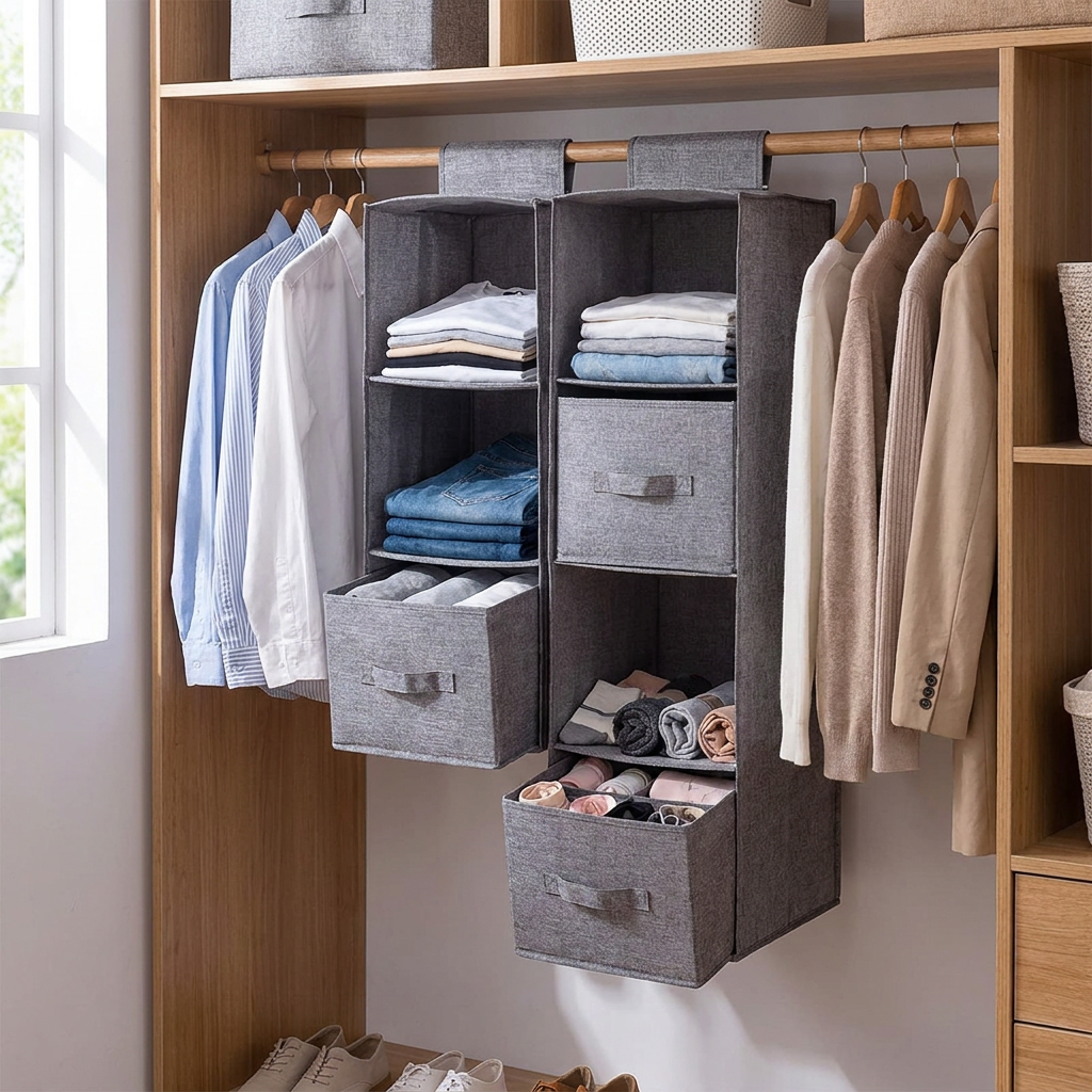 Portable Wardrobe Hanging Storage Bag Drawer Style Washable Wardrobe Organizer Box