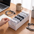 Data Cable Storage Box with 7 Small Compartment Boxes, Desktop Cable Organizer for Office Desk