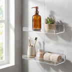 Clear Acrylic Floating Shelf Self Adhesive Storage Shelf for Wall Decoration Toys Bookshelf Bathroom Soap Dispenser Holder