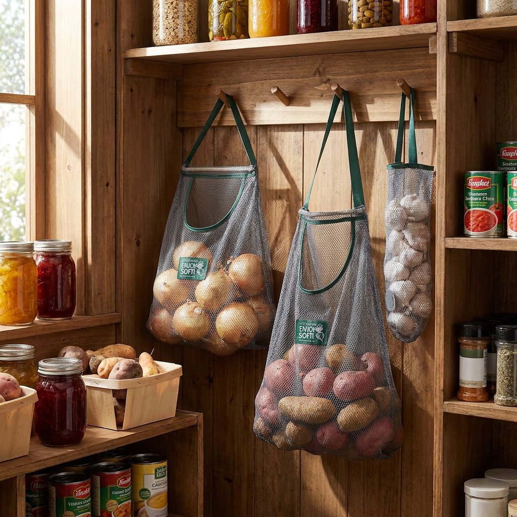 Reusable Storage Bags Kitchen Hanging Mesh Bag Home Fruit And Vegetable Storage Net Bag For Ginger Garlic Potatoes Onions