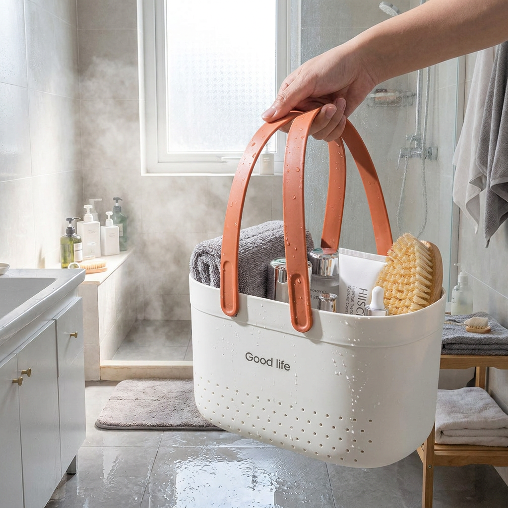 Portable Shower Caddy Basket, Plastic Organizer Storage Tote with Handles Toiletry Bag Bin Box for Bathroom, Kitchen, Camp, Gym