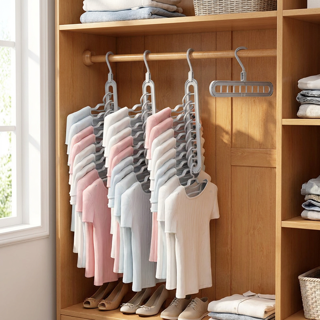 3pcs, Plastic 9-Hole Foldable Hangers, Heavy Duty Space Saving Clothes Organizer Hangers, For Room, Closet, Wardrobe, Home & Dor
