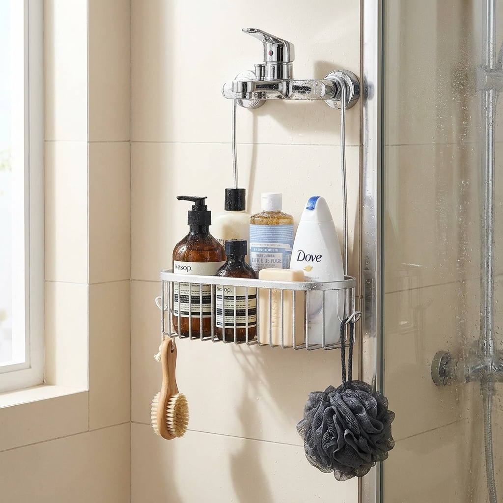 Shower Caddy Hanging Organizer Shower Basket with Hooks Storage Shelf No Drilling Shower Rack for Shower Faucet or Cross Bar