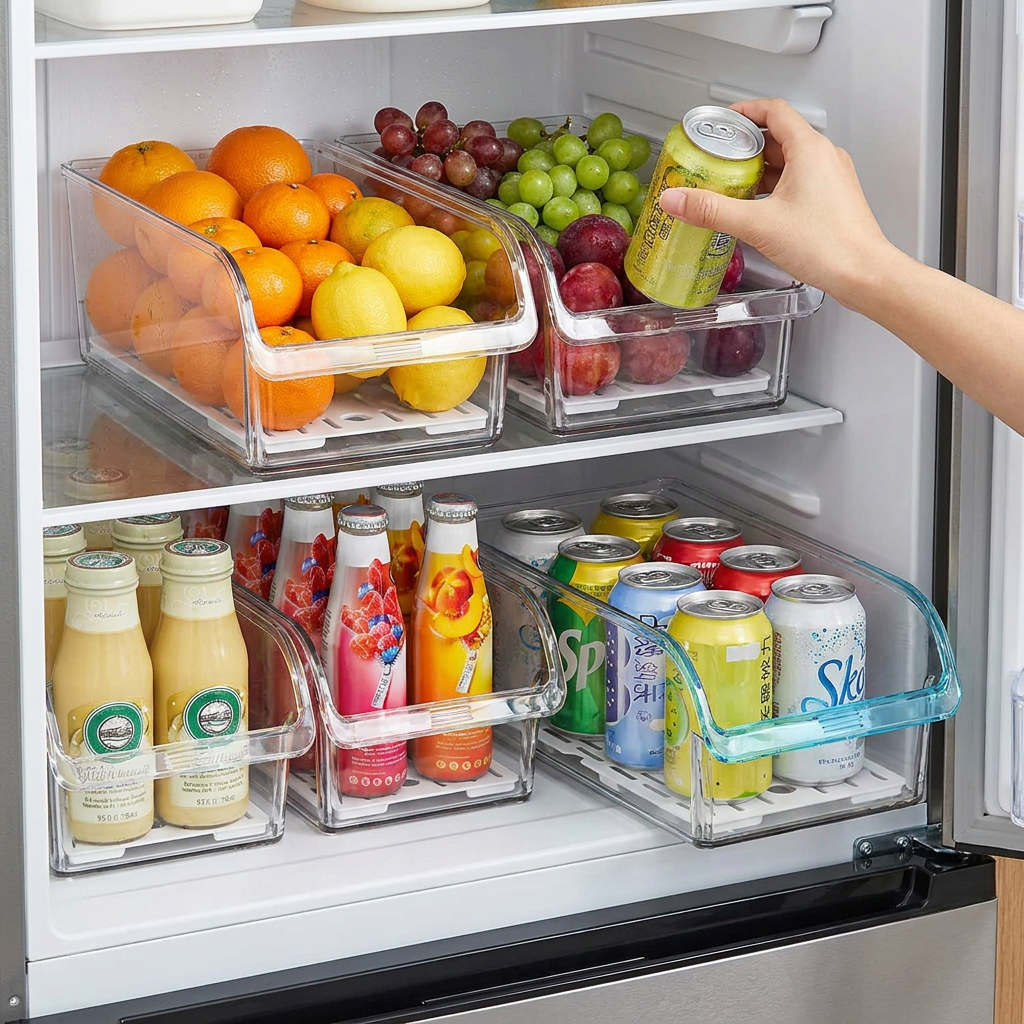 Clear Fridge Organizer, Refrigerator Organizer Bins ,Fridge Organizers and Storage Containers for Fruit, Vegetable, Food, Drinks
