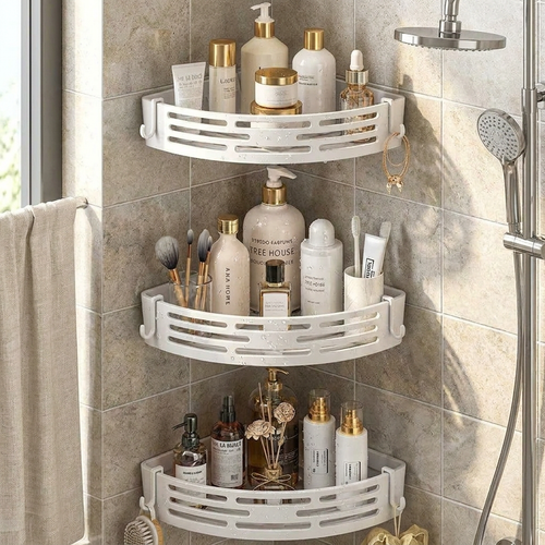 Modern Bathroom Corner Organizer Rack Self Adhesive Shower Shelf For Cosmetics Toiletries Storage Valentines Day Gift Home Decor