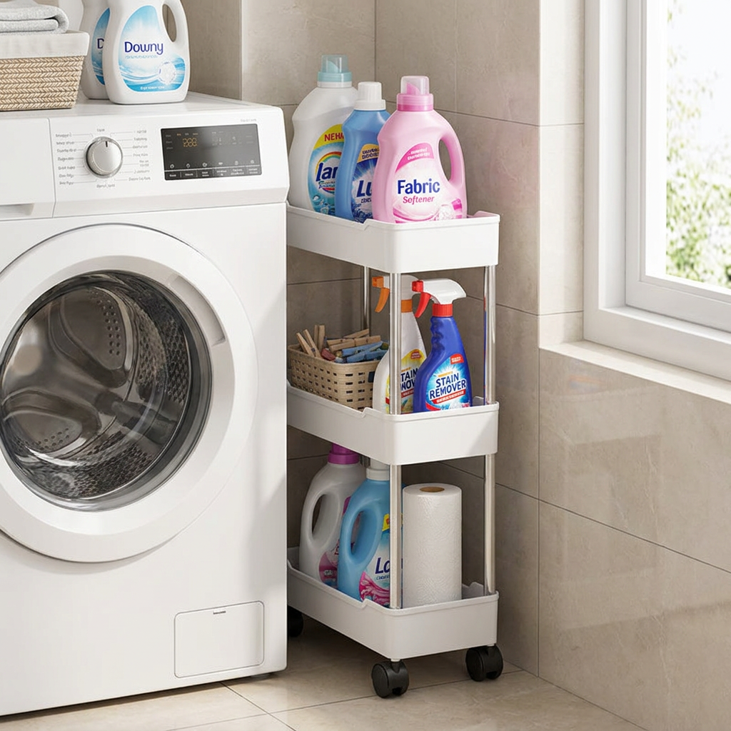 Slim Rolling Storage Cart with Wheels 4 Tier Skinny Bathroom Storage Organizer Narrow Shelf Unit Thin Laundry Room Utility Cart