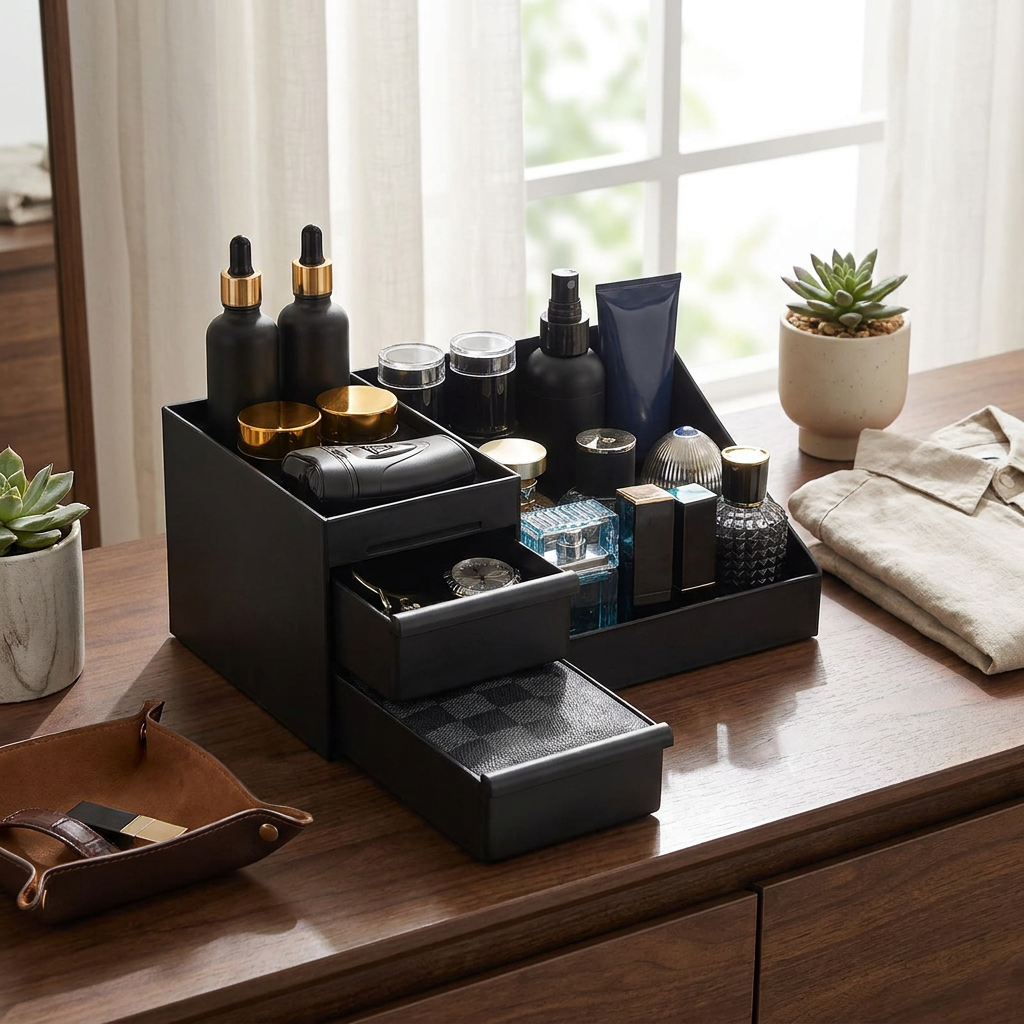 Bathroom Countertop Organizer With Drawers Cologne Organizer For Men, Cologne Holder For Dresser, Perfume Stand