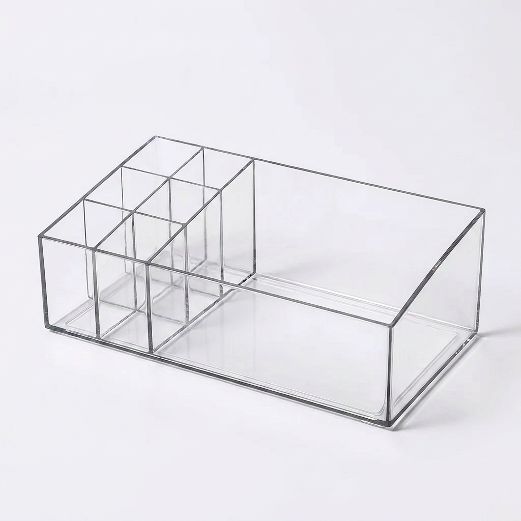 Clear Makeup Organizer with Dividers - clean studio product shot