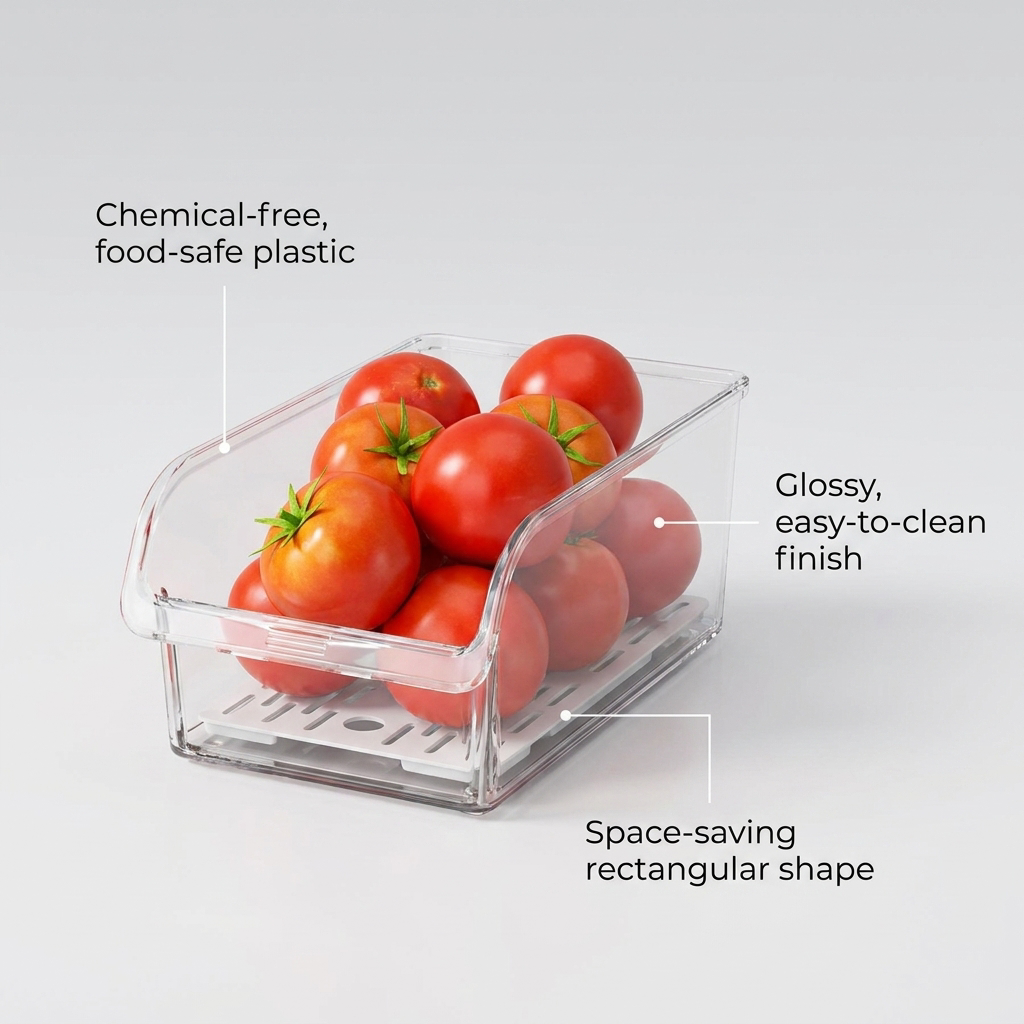 Clear Fridge Organizer - benefit callouts infographic