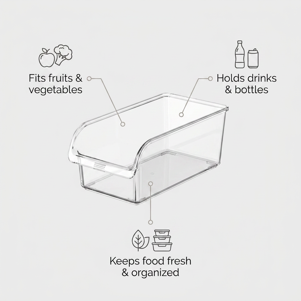 Clear Fridge Organizer - what it holds infographic