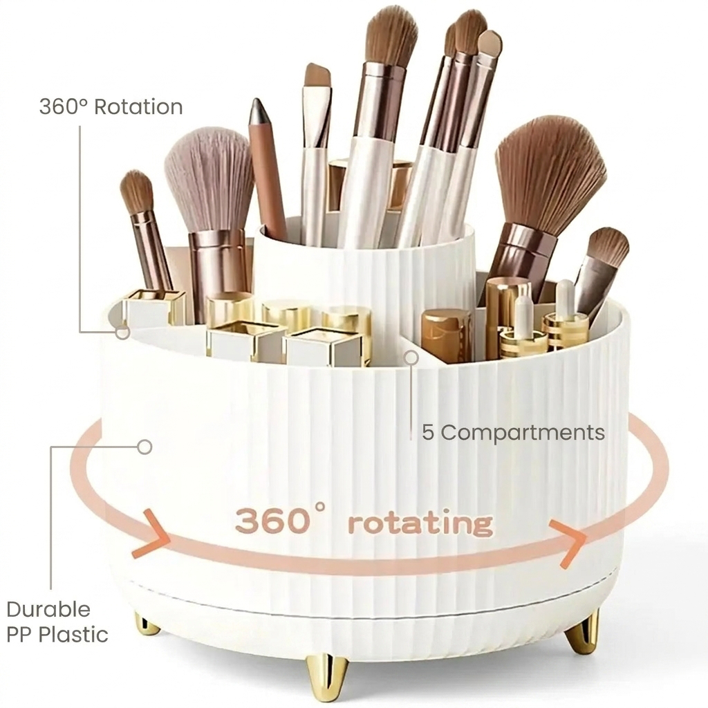 360° Rotating Makeup Organizer - benefit callouts
