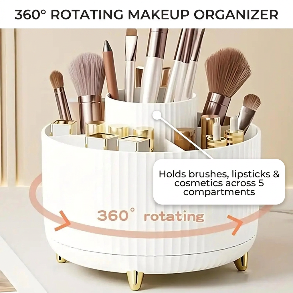 360° Rotating Makeup Organizer - compartments and capacity