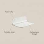 Foldable Wall-mounted Shelf - benefit callouts: no-drill setup, foldable design, multi-purpose storage
