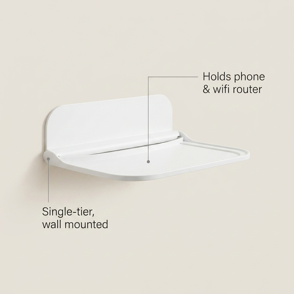 Foldable Wall-mounted Shelf - holds phone and wifi router, single-tier wall mounted
