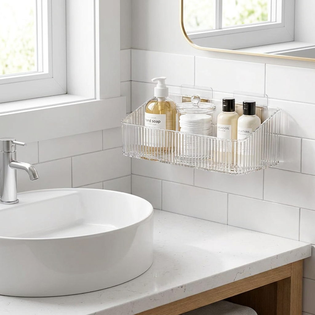 Bathroom Storage Rack Wall Mounted - installed by bathroom washbasin