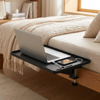 Bed Side Shelf - clamped onto bed frame holding laptop and phone