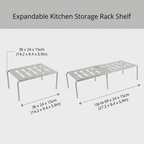 Expandable Kitchen Storage Rack - dimensions infographic