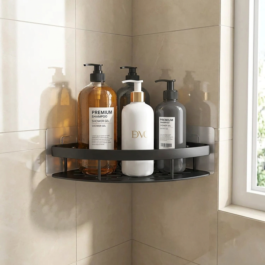 Aluminum Alloy Shampoo Rack No Drill Shelf - installed in tiled shower