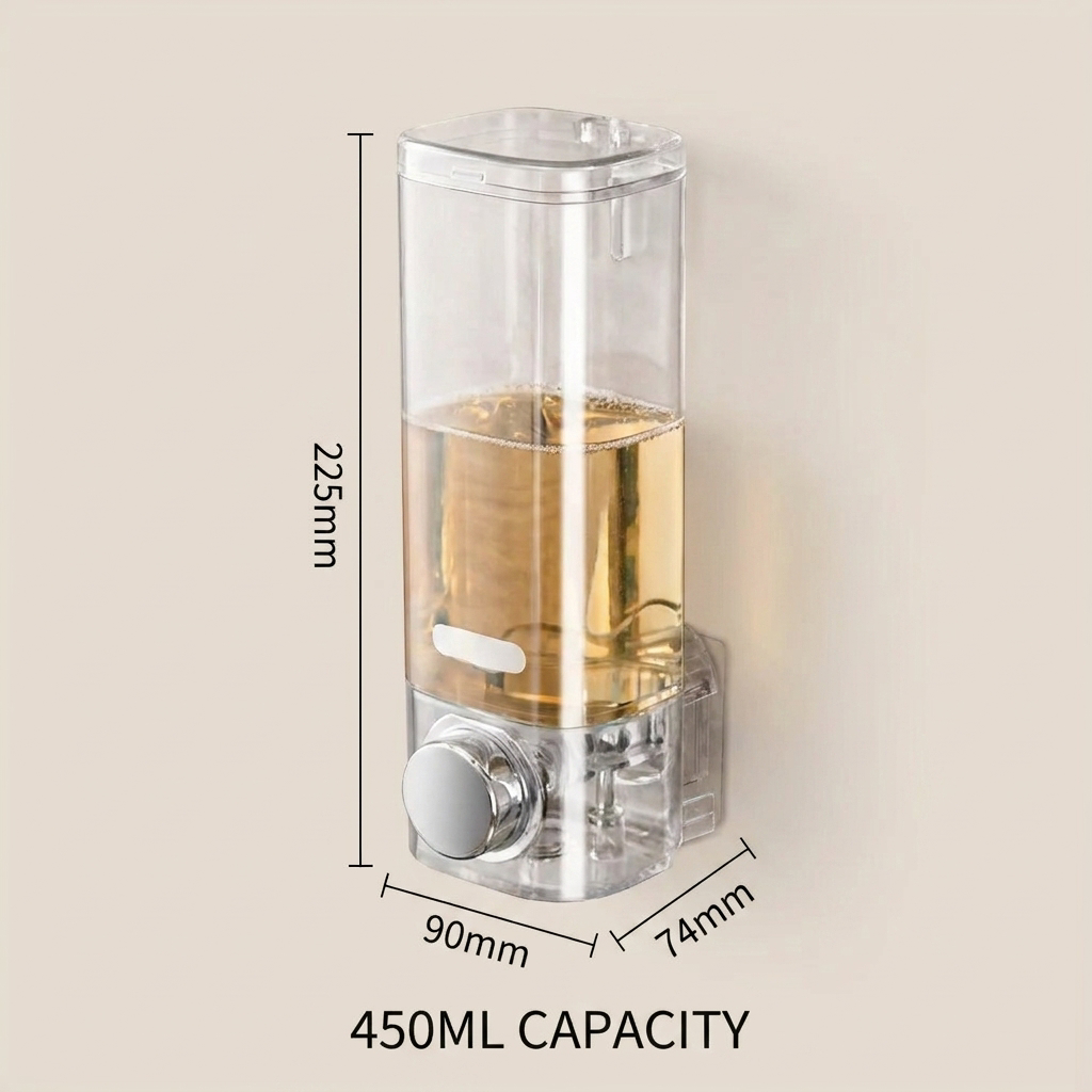 Wall Mounted Soap Dispenser No-Drill - dimensions and capacity infographic