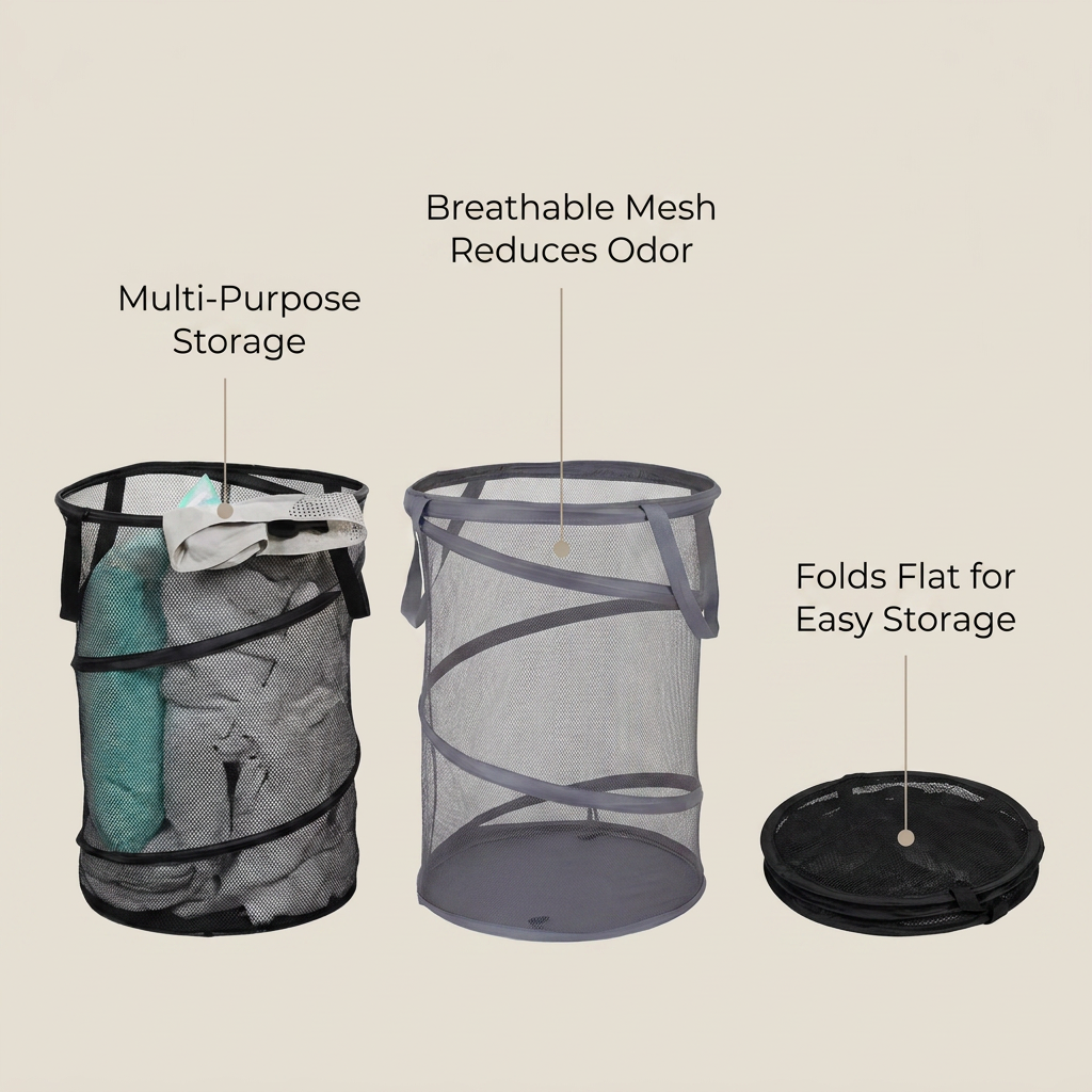 Folding Dirty Laundry Sorting Basket - benefit callout infographic