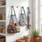 Reusable Storage Bags Kitchen Hanging Mesh Bag - hanging in kitchen pantry