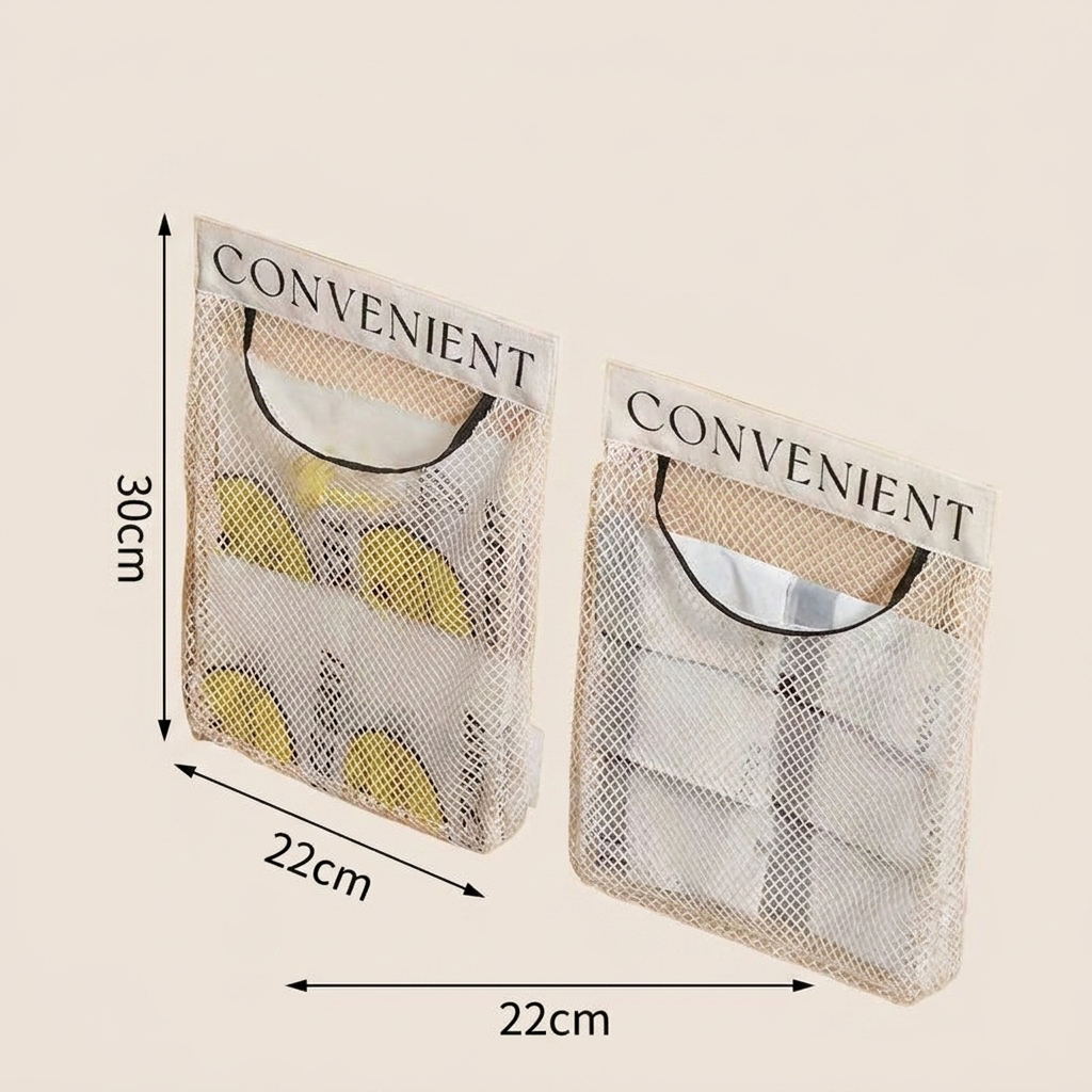 Sundries Bag Storage Wall Mount Mesh - dimensions infographic