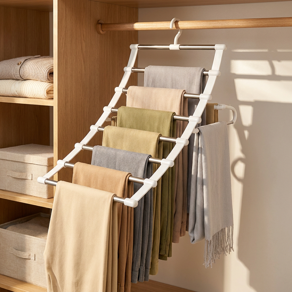 Multi-Layer Pants Hanger - in use in closet