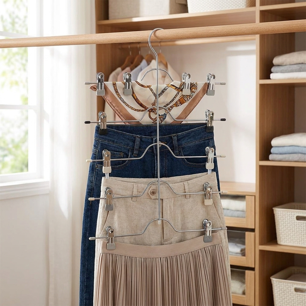 Skirt Hangers 4 Tier - in use in closet
